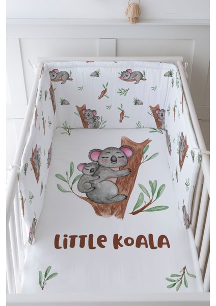 Bebek Başucu Koruyucu ve Baskılı Çarşaflı Uyku Seti - For Baby Serisi - Anne ve Yavru Koala