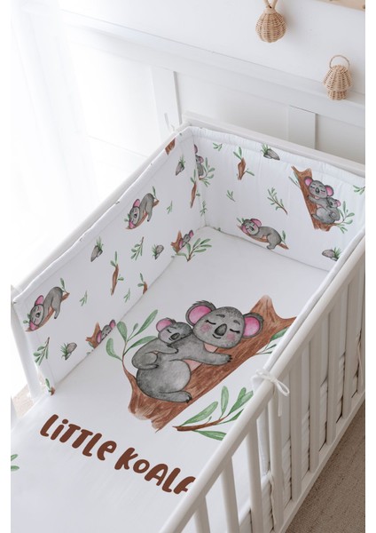 Bebek Başucu Koruyucu ve Baskılı Çarşaflı Uyku Seti - For Baby Serisi - Anne ve Yavru Koala modelleri