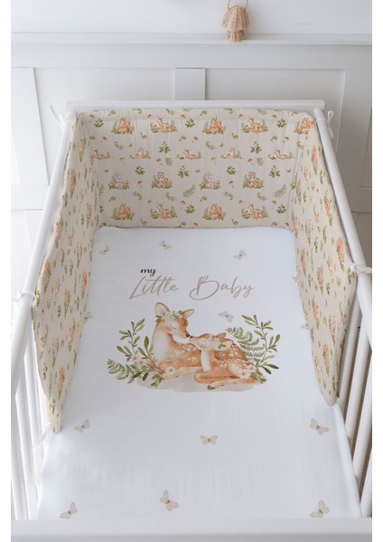 Bebek Başucu Koruyucu ve Baskılı Çarşaflı Uyku Seti - For Baby Serisi - Mom And Baby Deer