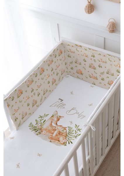 Bebek Başucu Koruyucu ve Baskılı Çarşaflı Uyku Seti - For Baby Serisi - Mom And Baby Deer modelleri
