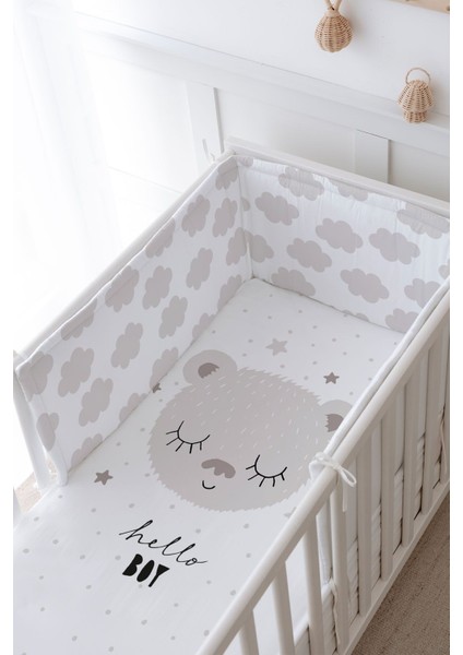 Bebek Başucu Koruyucu ve Baskılı Çarşaflı Uyku Seti - Iconic Serisi - Kahverengi Kulaklı Ayıcık modelleri