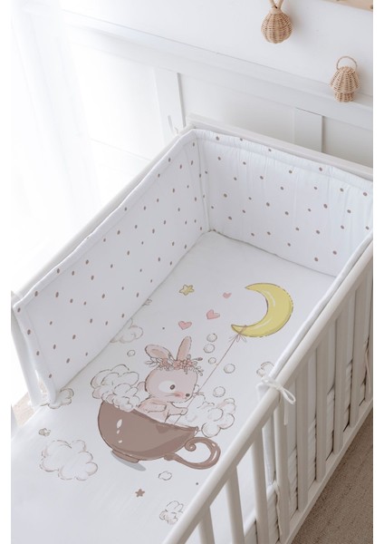 Bebek Başucu Koruyucu ve Baskılı Çarşaflı Uyku Seti - Pure Baby Serisi - Bir Fincan Tavşan modelleri