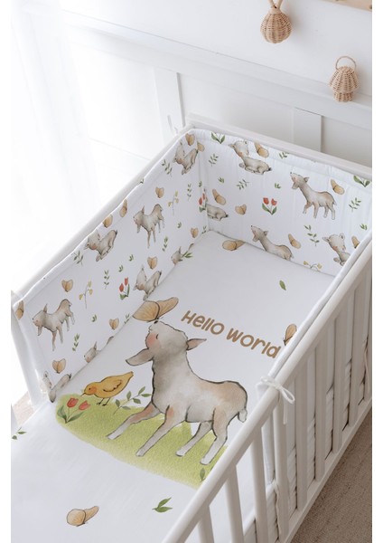 Bebek Başucu Koruyucu ve Baskılı Çarşaflı Uyku Seti - Pure Baby Serisi - Kelebekle Kuzu modelleri