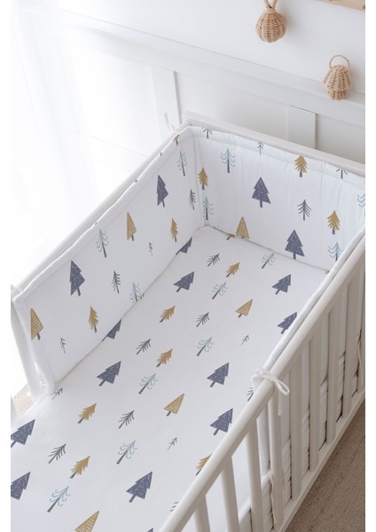 Bebek Başucu Koruyucu ve Baskılı Çarşaflı Uyku Seti - Iconic Serisi - Yılbaşı Ağaçları modelleri