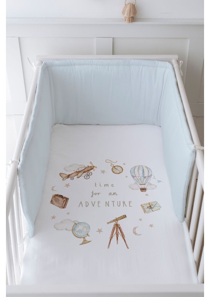 Bebek Başucu Koruyucu ve Baskılı Çarşaflı Uyku Seti - Royal Serisi - Adventure Baby