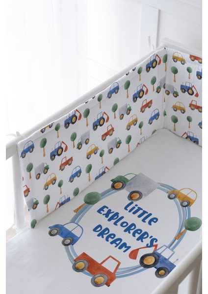 Bebek Başucu Koruyucu ve Baskılı Çarşaflı Uyku Seti - For Baby Serisi - Mavi Çemberde Arabalar fiyatları
