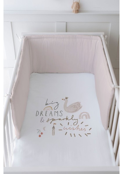 Bebek Başucu Koruyucu ve Baskılı Çarşaflı Uyku Seti - Royal Serisi - Princess Swan