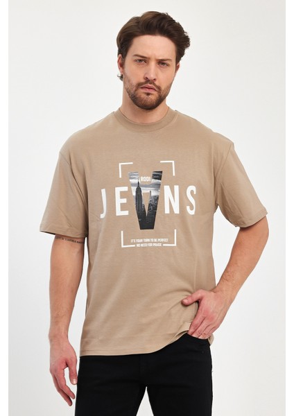 Erkek Bisiklet Yaka Jeans Baskılı T-Shirt 7022 fırsatları