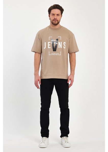 Erkek Bisiklet Yaka Jeans Baskılı T-Shirt 7022 indirimleri