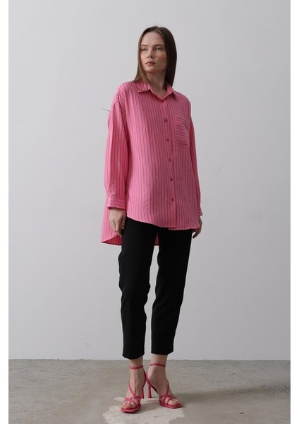 Çizgili Tek Cep Gömlek - Pembe fiyatları