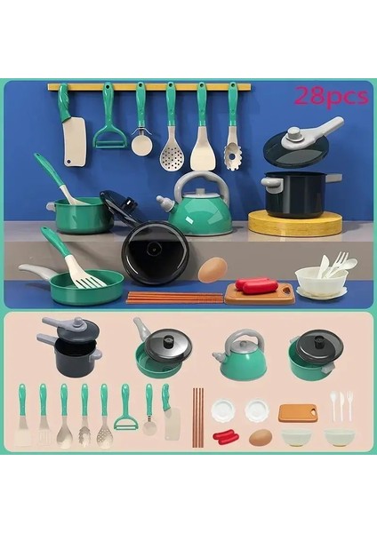 Kids Mutfak Oyuncakları Set 28 Adet Play Play Plays Plays ile Mutfak Aksesuarları Kiti Yiyecek Yemek Oyuncak Toddler Kız Boy Hediye Renk: Yeşil-28 Pcs (Yurt Dışından)