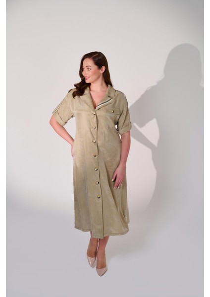 Büyük Beden Yaka ve Kol Şerit Detaylı Elbise fiyatları