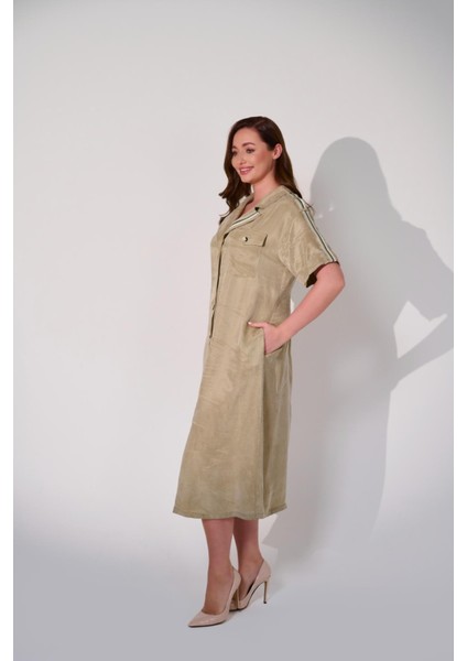 Büyük Beden Yaka ve Kol Şerit Detaylı Elbise modelleri