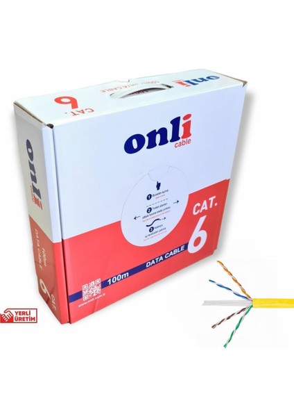 Onli 23AWG Utp Cat6 Network Kablosu Sarı 100MT Yerli Üretim