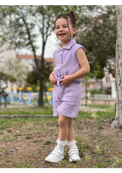 Kız Çocuk Müslim Gömlekli Şortlu Takım