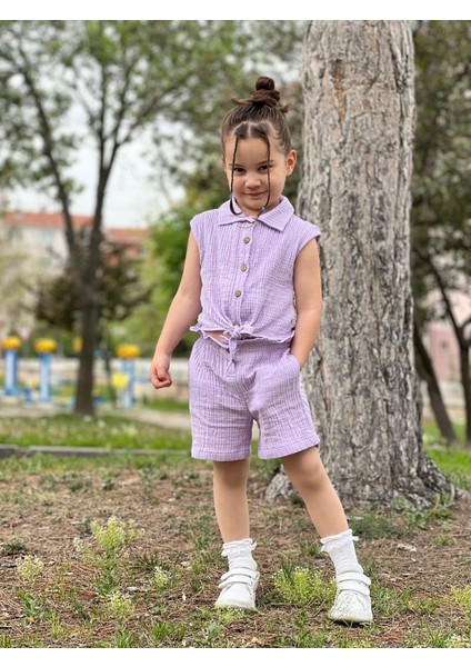 Kız Çocuk Müslim Gömlekli Şortlu Takım