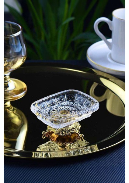 Mini Boy 6lı Gold Metal Ayaklı Dikdörtgen Lokumluk Sosluk Seti