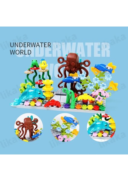 Şehir Çiftlik Hayvanları Yapı Taşları Doğa Hayvanları Balık Otter Moc Moc Sualtı Balık Dolphin Ahtapot Set Diy Oyuncakları Çocuklar Için Hediye Renk: Sualtı Dünyası (Yurt Dışından)