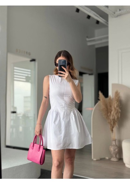 Kadın Fermuar Detaylı Mini Beyaz Nikah Elbise Gece Elbise