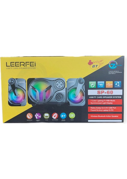 Sp-60 Fm Radyo + Sd Kart + Wireless Bluetooth + USB Destekli LED Ambians Işıklı 2+1 Hoparlör Set