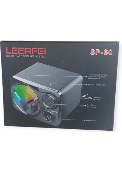 Sp-60 Fm Radyo + Sd Kart + Wireless Bluetooth + USB Destekli LED Ambians Işıklı 2+1 Hoparlör Set