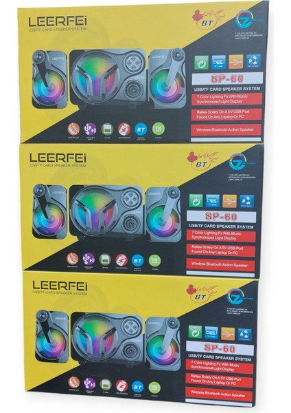Sp-60 Fm Radyo + Sd Kart + Wireless Bluetooth + USB Destekli LED Ambians Işıklı 2+1 Hoparlör Set