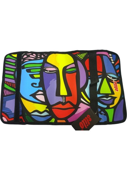 Kumaş Dörtlü Kalem Çantası Desenli ( Stanied Glass Faces )