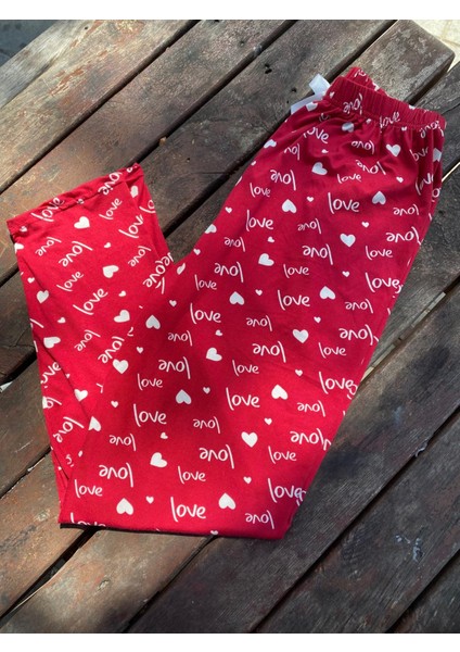 Yazlık Yumuşak Dokulu Pijama Altı Love Desenli