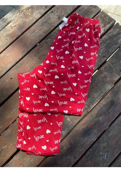 Yazlık Yumuşak Dokulu Pijama Altı Love Desenli