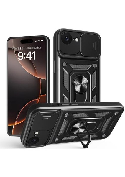 Apple iPhone 16E Kılıf Pars Yüzüklü Kamera Sürgülü Tank Kapak