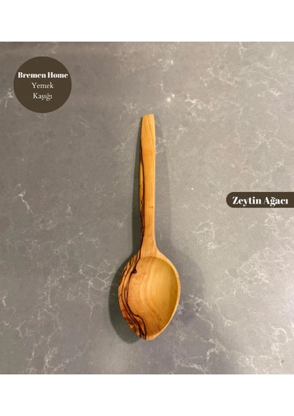 Zeytin Ağacı El Yapımı Ahşap Yemek Kaşığı (20 Cm)