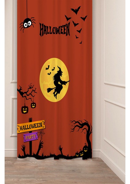 Halloween Party Korku Festival Cadı Desen Özel Tasarım Dijital Baskılı (Tek Kanat) Modern Fon Perde