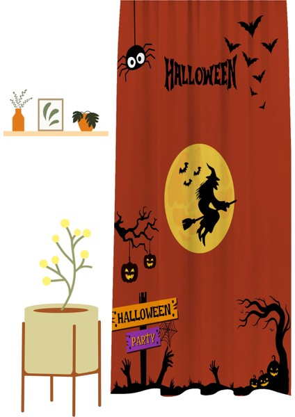Halloween Party Korku Festival Cadı Desen Özel Tasarım Dijital Baskılı (Tek Kanat) Modern Fon Perde