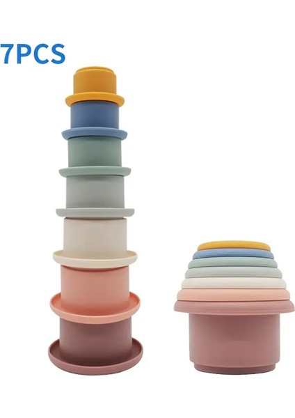 Bebek Silikon Istifleme Dakları Montessori Yapı Blosu Bpa Kum Saati Oyuncakları Erken Eğitim Yığın Kulesi Hediyeler Erkekler Için Renk: 7 Pcs C (Yurt Dışından)