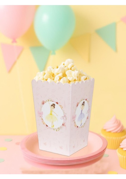 Balerin Temalı Karton Mısır Kutusu Popcorn Kutusu 8'li