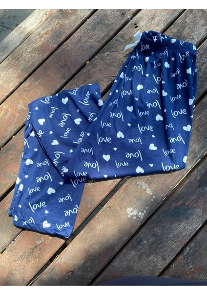 Yazlık Yumuşak Dokulu Pijama Altı Lacivert Love Desenli fiyatları