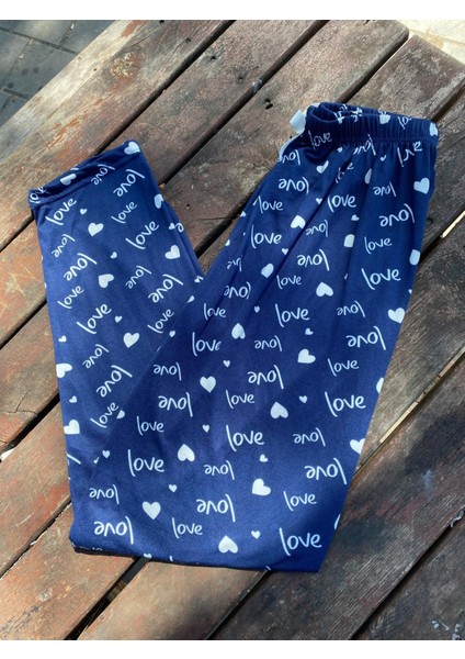 Yazlık Yumuşak Dokulu Pijama Altı Lacivert Love Desenli modelleri