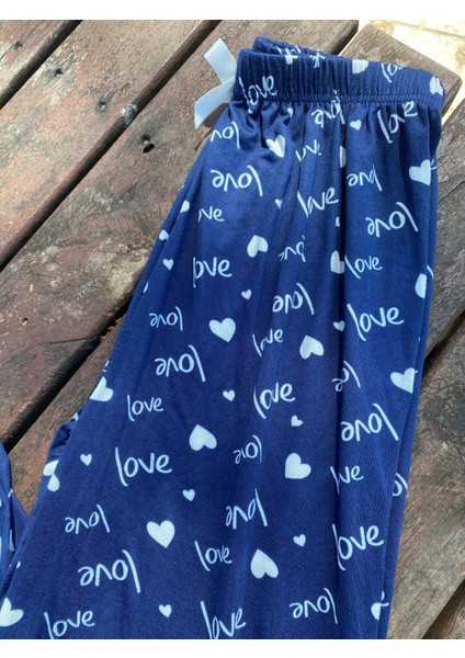 Yazlık Yumuşak Dokulu Pijama Altı Lacivert Love Desenli indirimleri