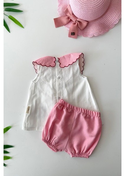 Yaka Nakış Detaylo Şortlu Kız Bebe 2 li takım - Pembe fiyatları