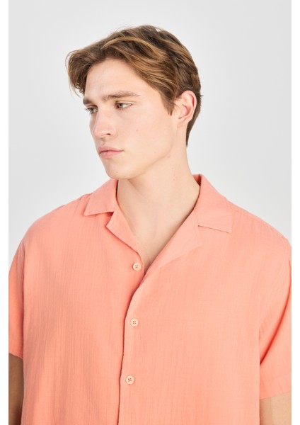 %100 Pamuk Relaxed Fit Geniş Kesim Mercan Rengi Gömlek fırsatları