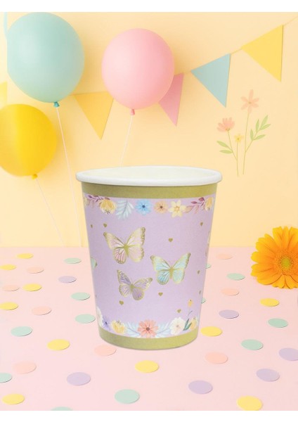 Kelebek Temalı Bardak Karton Doğum Günü Bardağı 8'li