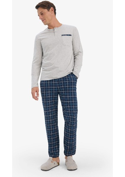 Regular Fit Pijama Takımı Uzun Kollu Üst Kareli Uzun Alt Z6566AZ25SP