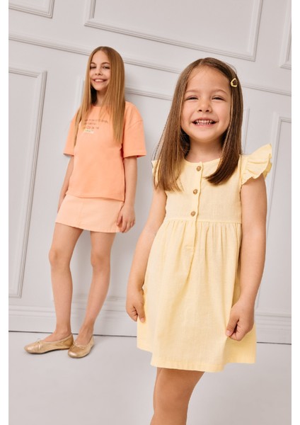 Kız Bebek Basic Düz Kısa Kollu Flamlı Poplin Elbise Z7402A225SM