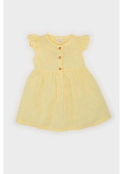 Kız Bebek Basic Düz Kısa Kollu Flamlı Poplin Elbise Z7402A225SM