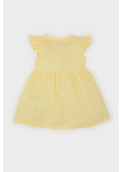 Kız Bebek Basic Düz Kısa Kollu Flamlı Poplin Elbise Z7402A225SM