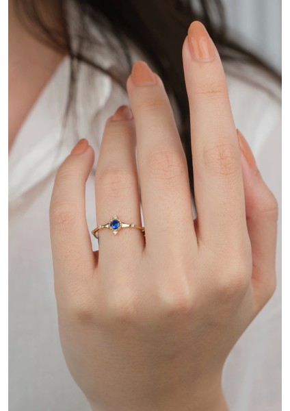 14 Ayar Altın Mavi Taşlı Yüzük 712