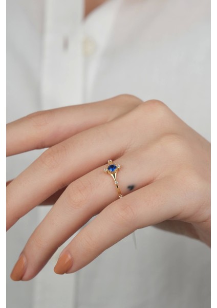14 Ayar Altın Mavi Taşlı Yüzük 712 fiyatları