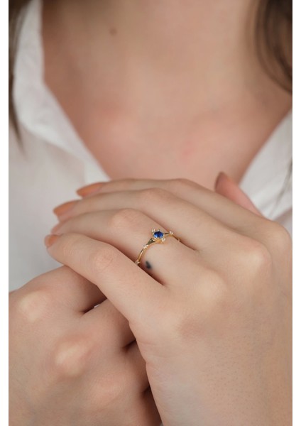 14 Ayar Altın Mavi Taşlı Yüzük 712 modelleri