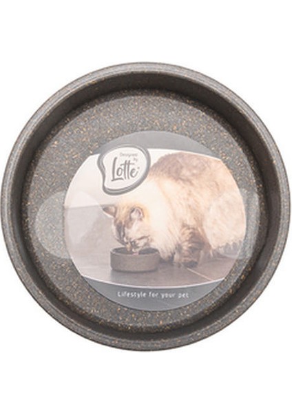 Dbl Kedi Mama Su Kabı, Bambu, Antrasit 12CM, 250ML Nrmsa