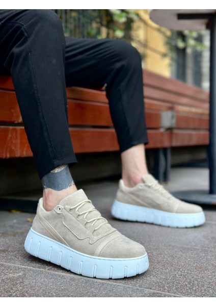 ET0666 Krem Yüksek Taban Erkek Günlük Ayakkabı